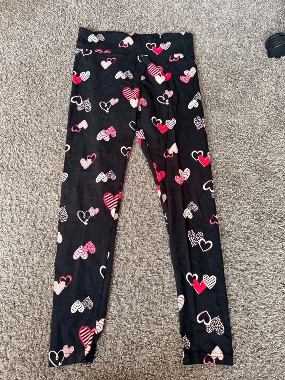 Justice Black Leggings with Pink and Red Heart Print size 14/16